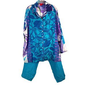 Sz 3 Shamask Silk Blouse Tunic Linen Summer Pants Set